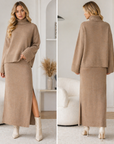Women's Loose Sweater & Split Long Skirt Set – Viscose Two-Piece for Spring, Autumn & Winter