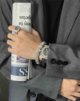 Men's Rock Diamond Bracelet – 18K Gold/Silver Plated Alloy Cuff, Geometric Facets, 5-Stone Cluster, Adjustable