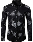 Herren 3D-Hemd mit Blumenmuster – Stretch-Slim-Fit Urban Hemd mit Revers