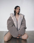Women's Reversible Double-Sided Faux Fur Jacket – Cropped Vintage Style with Detachable Collar