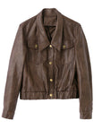 Kurze Damenjacke aus Ziegenleder – Echtes Leder, Revers, Einreiher, verkürzte Urban-Jacke, M–2XL, 3 Farben