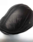 Men's Genuine Leather British Hat – Short Flat Brim Winter Cap, Sizes L–XXL