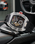 Men's Multi-Function Mechanical Watch – Transparent Barrel Case, Silicone Strap & Luminous Sport Timepiece