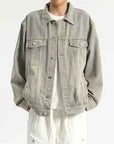Men's Slim-Fit Lightweight Blue Jacket – Minimal Lapel, No Collar, Solid Color