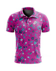 Polo de golf imprimé à manches courtes pour homme – Haut de golf floral en coton élasthanne respirant et performant