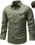 Men's Workwear Utility Shirt – 96% Polyester Long Sleeve, Lapel, 4 Flap Pockets, Loose Fit, M–4XL, 6 Colors