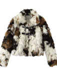 Women's Floral Faux Fur Coat – Eco-Friendly Plush Lapel Winter Jacket, Short or Long, S–L