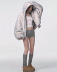 Women's Reversible Double-Sided Faux Fur Jacket – Cropped Vintage Style with Detachable Collar
