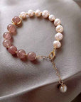 Women's Natural Pearl Heart Bracelet – Adjustable Elastic Strawberry Crystal Beaded Bracelet