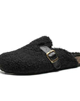 Women's Wool-Lined Genuine Leather Mule Slippers – Retro Thick-Sole Backless Slip-Ons