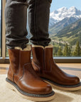 Herren Winter-Schneestiefel mit Lammfellfutter – Wasserdichtes Rindsleder, wadenhoch, seitlicher Reißverschluss, EU 38–44, Schwarz & Braun