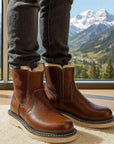 Men's Sheepskin Lined Winter Snow Boots – Waterproof Cowhide Leather, Mid-Calf, Side Zipper, EU 38–44, Black & Brown