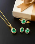 Women's Natural Colombian Emerald Jewelry Set – Sterling Silver with Adjustable Ring