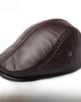 Men's Genuine Leather British Hat – Short Flat Brim Winter Cap, Sizes L–XXL