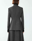 Women's Gray Double-Breasted Suit Jacket – Retro Tailored Office Blazer, Medium Length