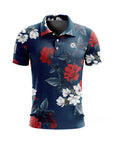 Polo de golf imprimé à manches courtes pour homme – Haut de golf floral en coton élasthanne respirant et performant