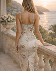 Women's Lace Suspender Midi Dress – Backless Satin V-Neck Bodycon Evening Dress