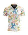 Polo de golf imprimé à manches courtes pour homme – Haut de golf floral en coton élasthanne respirant et performant