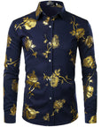 Herren 3D-Hemd mit Blumenmuster – Stretch-Slim-Fit Urban Hemd mit Revers