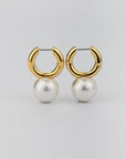 Women's Simple Large Pearl Hoop Earrings – French Style Gold & Silver Plated Minimalist Statement Jewelry