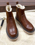 Men's Sheepskin Lined Winter Snow Boots – Waterproof Cowhide Leather, Mid-Calf, Side Zipper, EU 38–44, Black & Brown