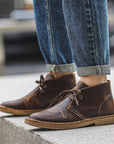 Men's Genuine Leather Vintage Work Boots – Crazy Horse Cowhide, Lace-Up, TPR Sole, Mid-Top Desert Style, EU 39–44