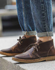 Men's Genuine Leather Vintage Work Boots – Crazy Horse Cowhide, Lace-Up, TPR Sole, Mid-Top Desert Style, EU 39–44