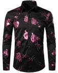 Herren 3D-Hemd mit Blumenmuster – Stretch-Slim-Fit Urban Hemd mit Revers