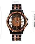 Men's Wooden Quartz Watch – 46mm Genuine Walnut Wood Case, Seagull Movement, Leather Strap, Mineral Glass