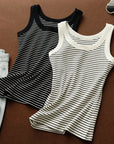 Women's Cotton Striped Camisole Top with Peter Pan Collar