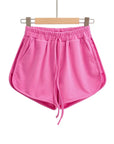 Damen High-Waist Baumwoll-Frottee-Shorts – lockere Lounge-Shorts mit Kordelzug und Taschen, S–L, 5 Farben
