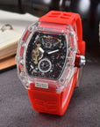 Men's Multi-Function Mechanical Watch – Transparent Barrel Case, Silicone Strap & Luminous Sport Timepiece