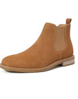 Men's Genuine Cow Suede Chelsea Boots – British Slip-On Mid-Calf Boots with Chunky Heel, EU 39–47