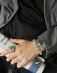 Men's Rock Diamond Bracelet – 18K Gold/Silver Plated Alloy Cuff, Geometric Facets, 5-Stone Cluster, Adjustable