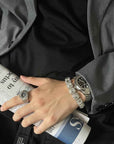 Men's Rock Diamond Bracelet – 18K Gold/Silver Plated Alloy Cuff, Geometric Facets, 5-Stone Cluster, Adjustable