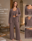 Damen dreiteiliges Viskose-Pyjama-Set – Spaghetti-Top, Langarmjacke & Hose, weiche, atmungsaktive Lounge-Nachtwäsche