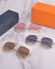 Damen Polarisierte Piloten-Sonnenbrille mit Kette – UV400 Metallrahmen Aviator-Brille mit CR39 Gläsern