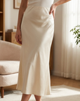 Damen Maxi Satinrock im Meerjungfrauen-Stil – Eleganter A-Linien-Midirock aus Triacetat-Mischgewebe mit schrägem Schnitt und fließendem Fall für Büro und Freizeit