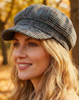 Verstellbare Damen-Baskenmütze aus Wolle mit Schottenmuster – Klassische Tartan-Achteckige Malermütze mit faltbarem Design