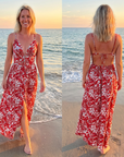 Damen rückenfreies Sommerkleid mit Blumenmuster – A-Linien Midikleid mit V-Ausschnitt, verstellbaren Trägern und leichtem, elegantem Design