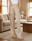 Elegante Damen-Hose aus Acetat mit weitem Bein – Satin-Haptik, hoher Bund, fließender Fall, kühlender Komfort