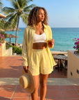 Damen Tencel Zweiteiler – Weiches Lyocell Hemd & Shorts Outfit mit geometrischem Print, atmungsaktivem Stoff & lässig-elegantem Stil