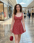 Mini-robe fleurie à bretelles pour femme – Robe d'été trapèze à col carré et dos ouvert