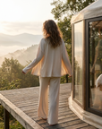 Damen dreiteiliges Viskose-Pyjama-Set – Spaghetti-Top, Langarmjacke & Hose, weiche, atmungsaktive Lounge-Nachtwäsche
