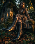 Damenstiefel aus echtem Lammfell, wadenhoch – Vintage-Schnürstiefel mit geschnitztem, speziell geformtem Absatz