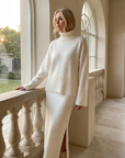 Women's Loose Sweater & Split Long Skirt Set – Viscose Two-Piece for Spring, Autumn & Winter