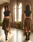 Asymmetrischer A-Linien-Midirock für Damen mit hoher Taille – Gerüschter Rock mit Spitze & schmaler Passform