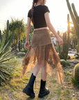 Asymmetrischer A-Linien-Midirock für Damen mit hoher Taille – Gerüschter Rock mit Spitze & schmaler Passform