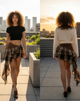 Asymmetrischer A-Linien-Midirock für Damen mit hoher Taille – Gerüschter Rock mit Spitze & schmaler Passform