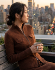 Damen-Cardigan aus 100 % Kaschmir – koreanischer Stil, schmal geschnitten, Rollkragen, Reißverschluss-Pullover
